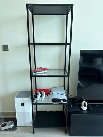 Black Metal Open Shelving Unit - Slim Industrial Bookcase