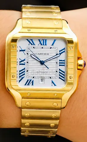 Golden Cartier Santos Automatic Watch - Classic Men's Timepiece