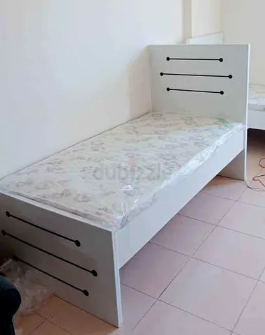 New Single white wooden bed frame with mattress