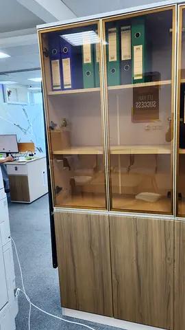 Wooden Office Storage Cabinet With 2 Glass Doors