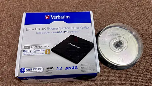 Verbatim Ultra HD 4K External Slim Blu-ray Writer (USB-C) - with free bd-re disc