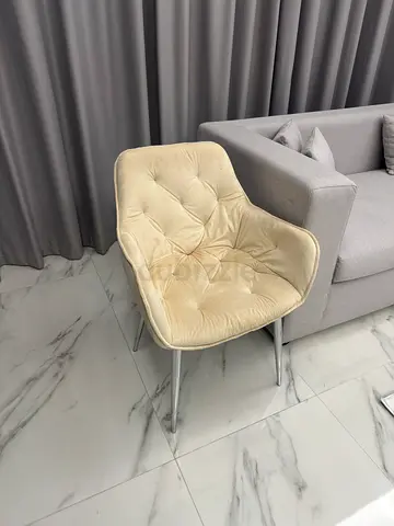 Beige Padded Accent Chair with Metal Legs