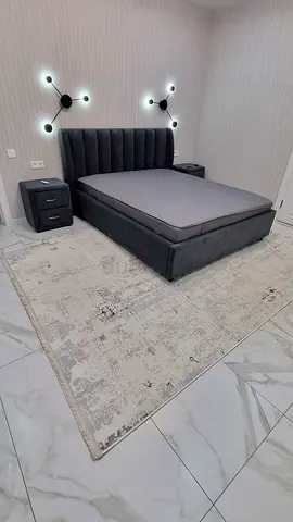 Modern Grey Upholstered Bed Set with Matching Nightstands