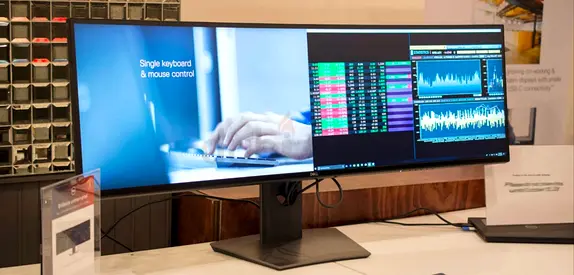 Dell U4919DW is a massive 49-inch curved super-ultrawide business monitor featuring a 32:9 aspec