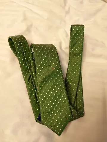 Green silk tie with white polka dots - preowned