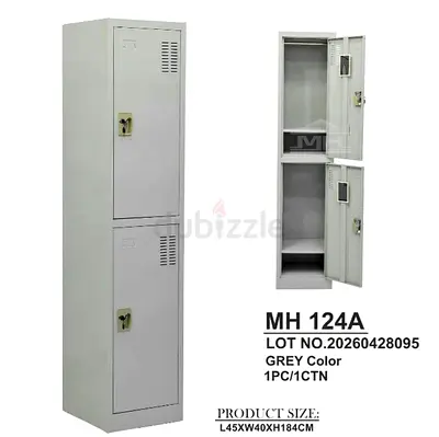 2-Tier Metal Locker / Storage Cabinet - Grey (L45 x W40 x H184 cm)
