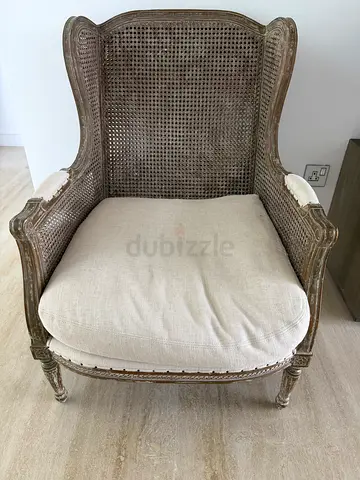 Antique-style Cane Armchair with Cushions - Good Condition