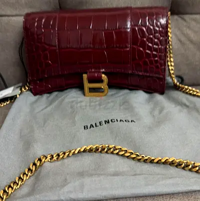 Balenciaga Hourglass Wallet on Chain in Shiny Crocodile Embossed Calfskin