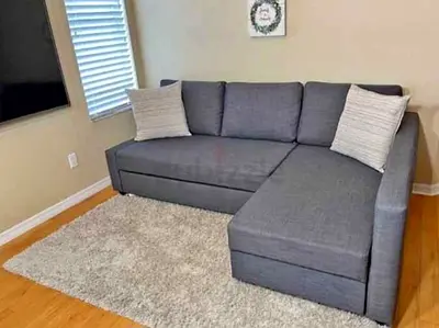 Gray L-shaped Fabric Sofa with Chaise - Good Condition