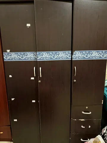 Dark Brown 3-Door Wardrobe with Drawers - Good Used Condition