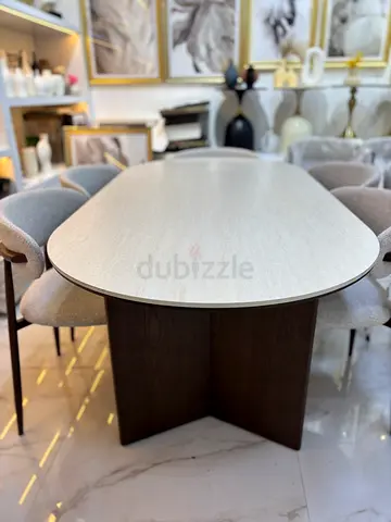 Modern Oval Dining Table with 6 Upholstered Chairs - Light Wood Top