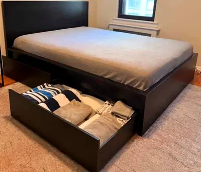 Ikea king size bed with mattress and storage drawers