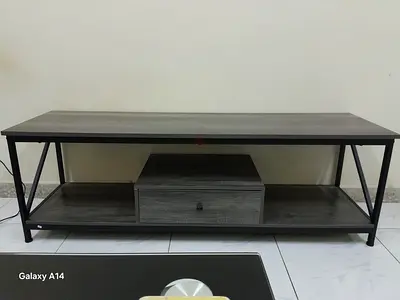 (Used) Gray Wood and Black Metal TV Stand / Entertainment Unit with Drawer