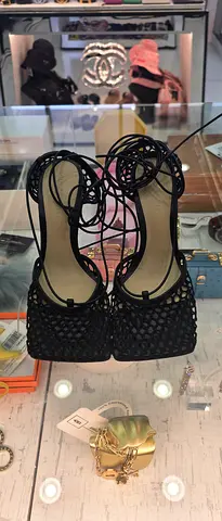 Black woven strappy heels - size available (pre-owned, good condition)
