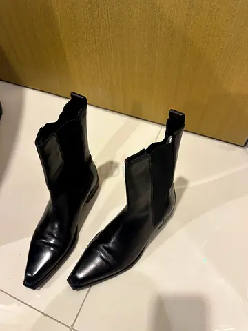 Black Leather Pointed Toe Ankle Boots — Size 37, Gently Used