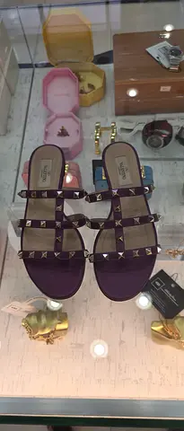 Valentino Rockstud Purple Leather Flat Sandals - Size Available