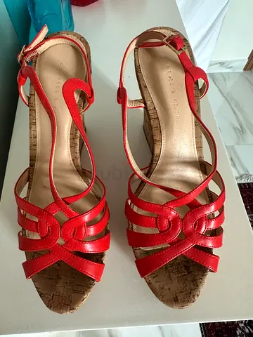 Red strappy cork wedge sandals - Charles & Keith, size unknown, gently used