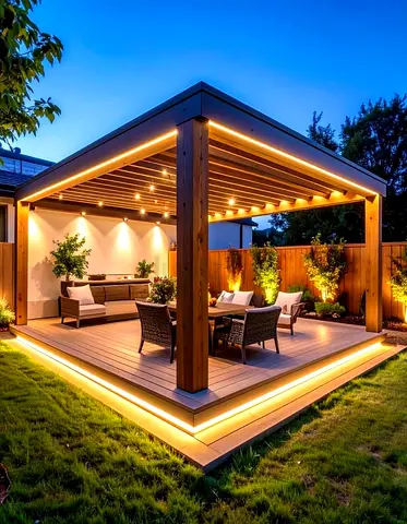 Modern Outdoor Pergola with Integrated Lighting