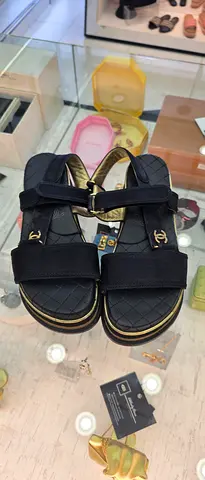 Black Chanel-style Quilted Platform Sandals, Used