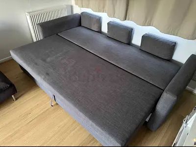 Grey fabric sofa bed - converts to large bed, good condition