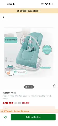 Winston Baby Bouncer with Removable Toys & Music - Mint Green