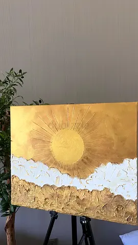 Handmade Textured Gold Sun Mixed-Media Canvas Painting - Lumora