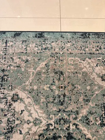 Light teal vintage-style area rug, good condition