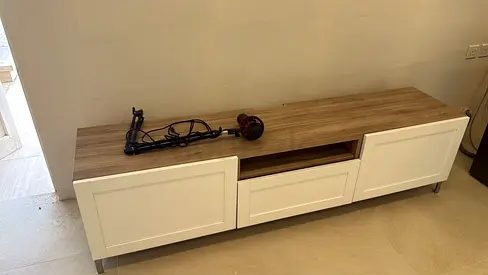 Wooden TV Stand / Entertainment Unit with Storage - White & Oak Finish