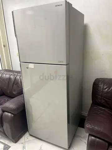 Silver Hitachi Double-Door Refrigerator - Good Condition