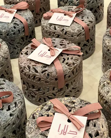 Hand-carved Round Decorative Trinket Boxes – Set of Stone-look Pieces