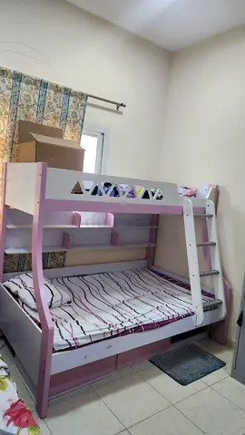 Pink & White Wooden Bunk Bed with Ladder – Good Condition