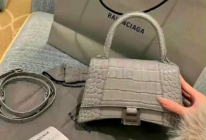 Balenciaga Hourglass Small Top Handle Bag in Shiny Croc Embossed Calfskin