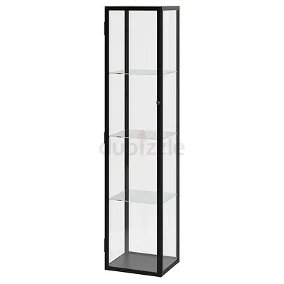 Slim Black Glass Display Cabinet with 3 Adjustable Shelves