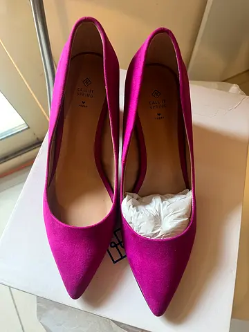 Call It Spring Block Suede Heels (Magenta / Fuchsia)