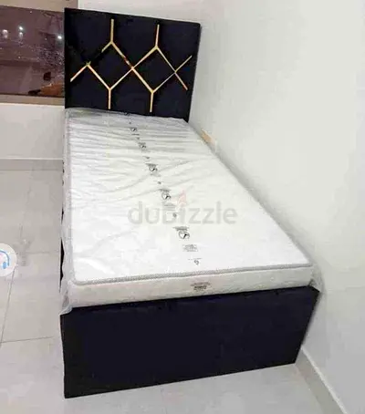 New Single upholstered bed frame with mattress - black, storage base