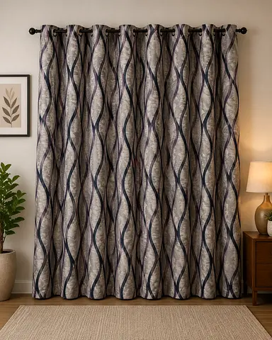 Wave Pattern Eyelet Curtains - Pair, Heavy Drapes