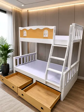 Kids Solid Wooden Bunker Bed With 2 Storage Drawer