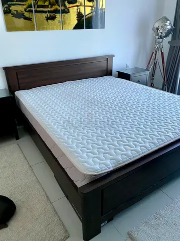 King size wooden bed frame dark brown with matress