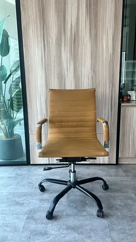 Used Tan Leather Office Chair - Adjustable Swivel with Armrests