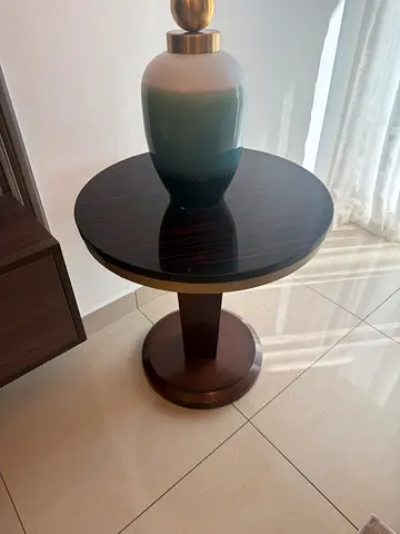 Round wooden side table - dark finish, good condition
