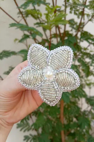 Handmade Beaded embroidery Flower Brooch with Pearl Center