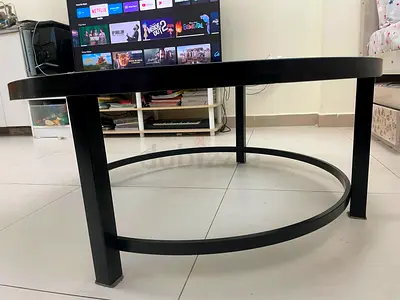 Black Round Coffee Table with Metal Frame