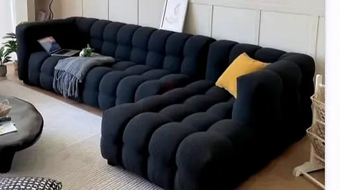 Chunky Modular Black Tufted Sofa - Left Chaise, Good Condition