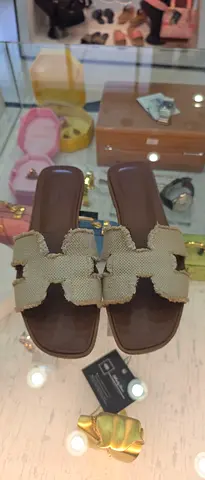 Beige woven slip-on women's sandals - lightly used