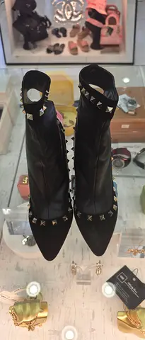 Black pointed studded ankle boots - gently used