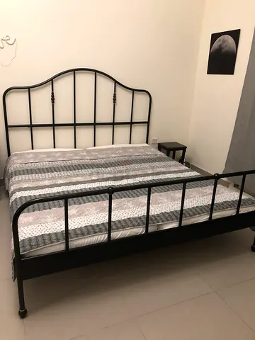 Black Metal Double Bed Frame with Headboard and Footboard - Good Condition
