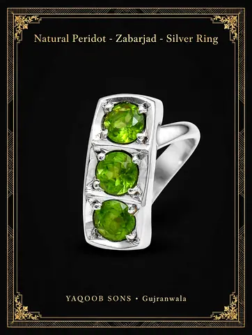 Natural Peridot Triple Stone Silver Ring (Zabarjad) - Size Available on Request
