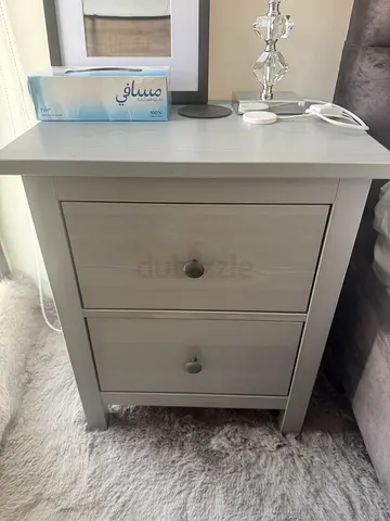 Modern Grey Wooden Nightstand with Two Drawers