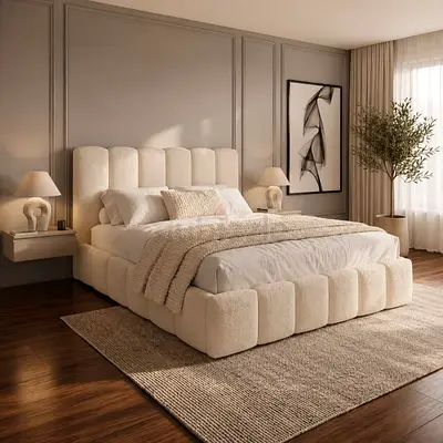 Modern Upholstered Bed Frame with Fluted Headboard