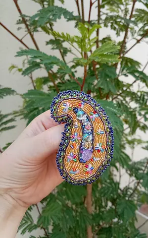 Handmade Beaded Paisley Brooch - Unique Accessory